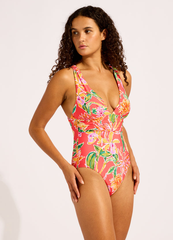 Hothouse Flowers V Neck One Piece Swimsuit