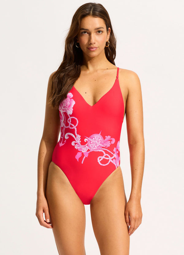 V Neck One Piece - Chilli Red