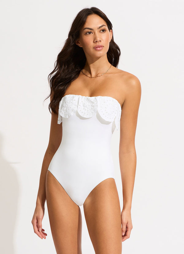 Lulu Bandeau One Piece with Flounce - White