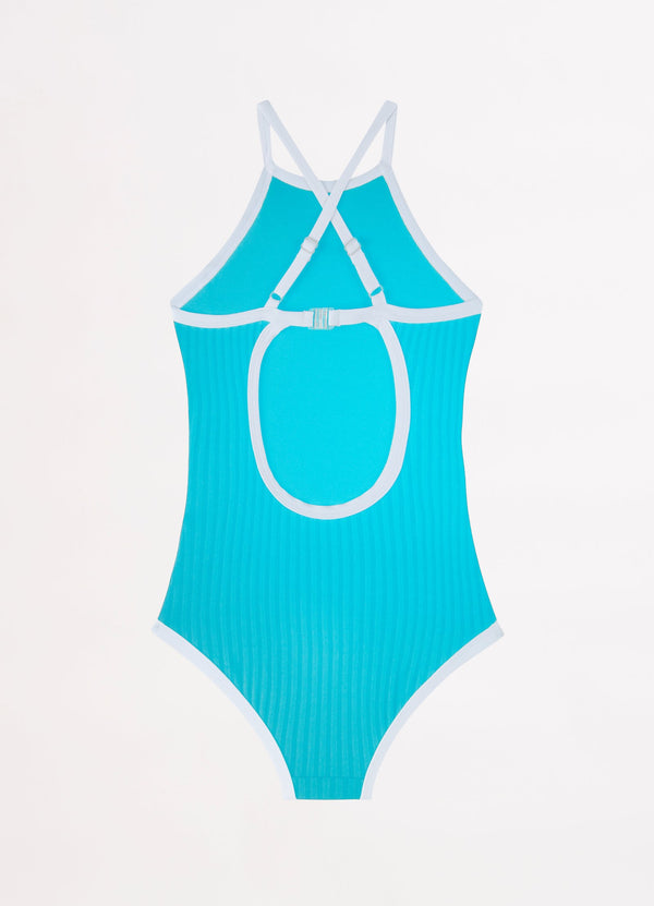 Essentials Girls High Neck One Piece - Aquamarine