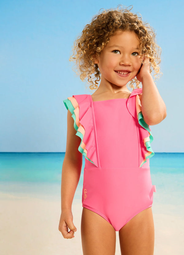 Essentials Girls Colour Blocked One Piece - Peony