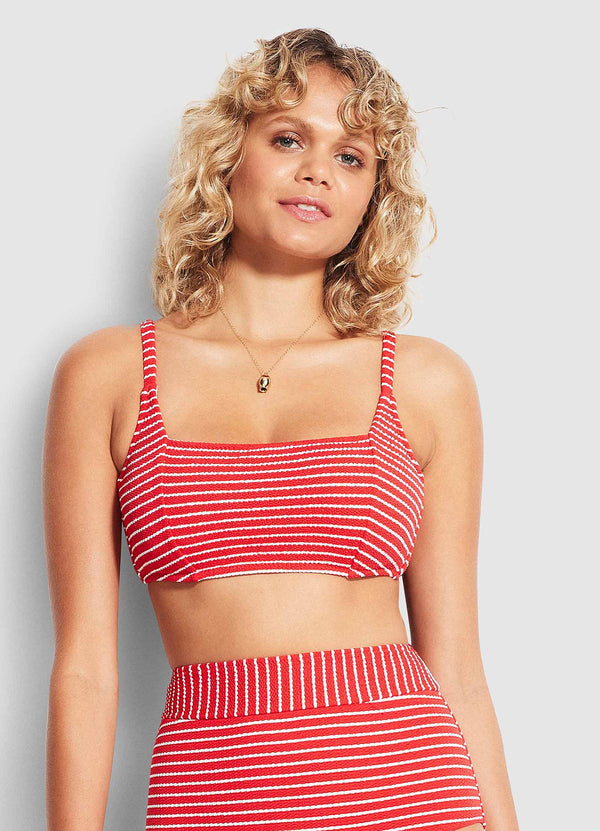 Seaside Stripe DD Square Neck Tank Bikini Top - Chilli Red