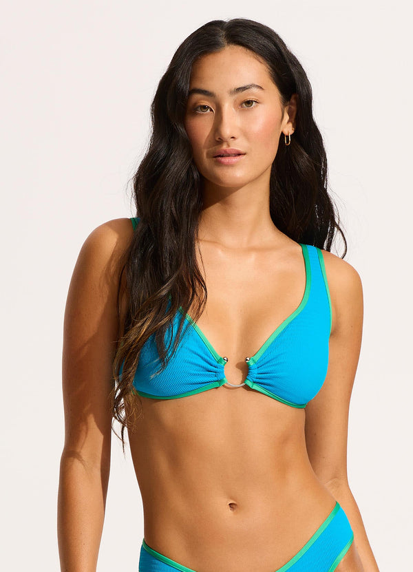 Beach Bound Ring Front Tank Bikini Top - Turquoise