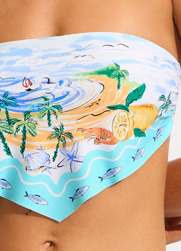 Wish You Were Here Scarf Bandeau Bikini Top - Atoll Blue