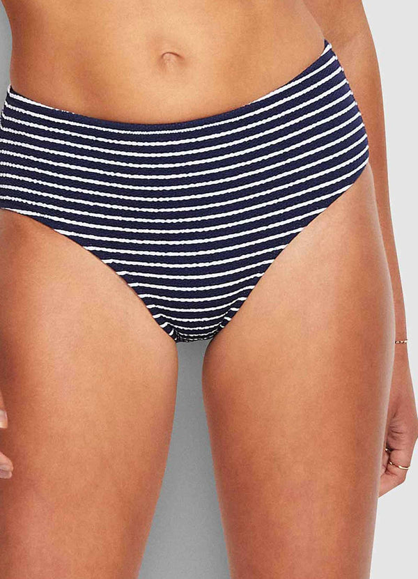 Seaside Stripe Wide Side Retro Bikini Bottom - True Navy