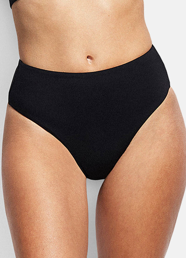 High Waisted Wide Side Bikini Bottom - Black