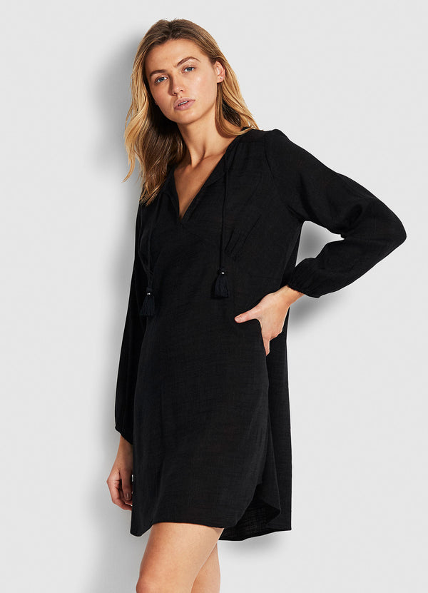 Marcie Peasant Sleeve Dress - Black