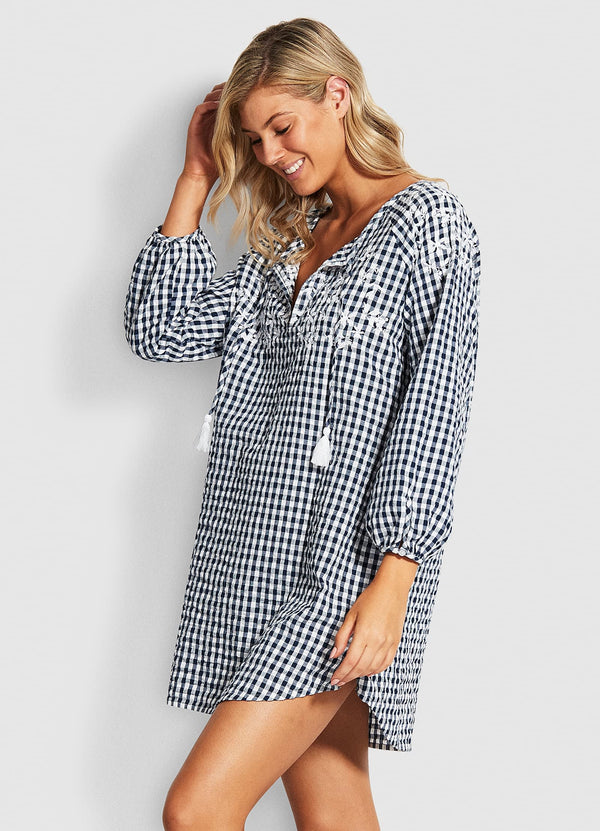 Ally Gingham Cover Up - Blue