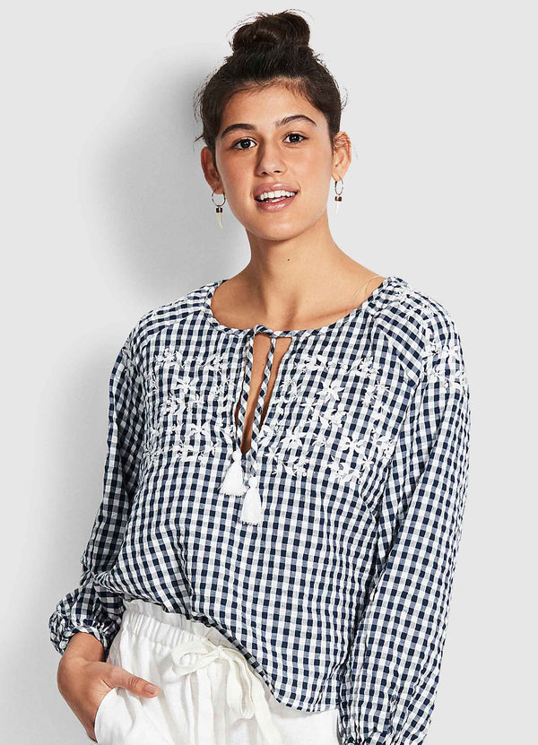 Ally Gingham Top - Blue