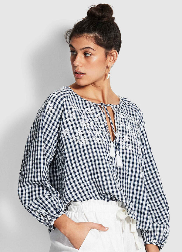 Ally Gingham Top - Blue