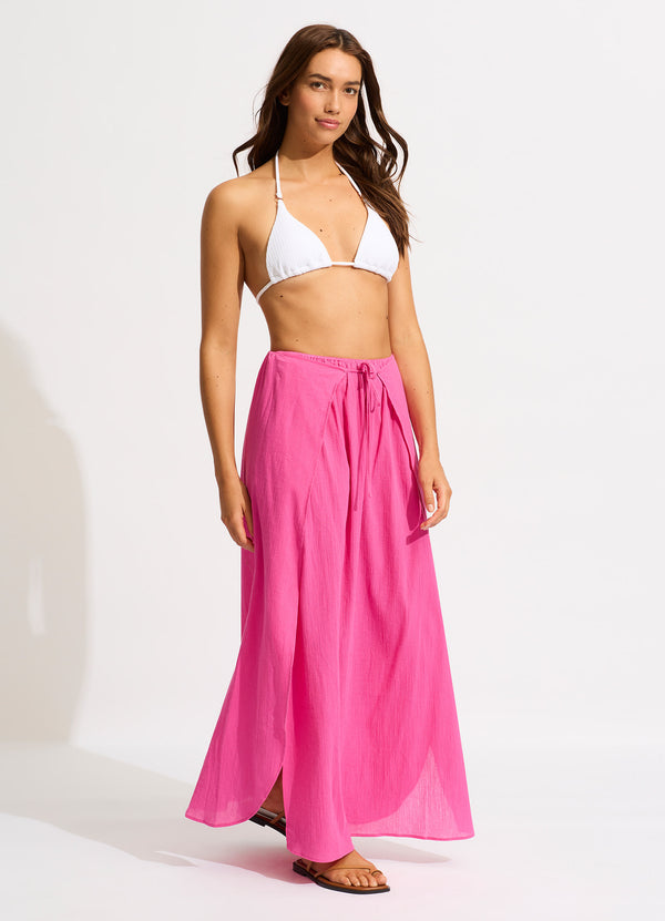 Crinkle Wrap Maxi Skirt - Hot Pink