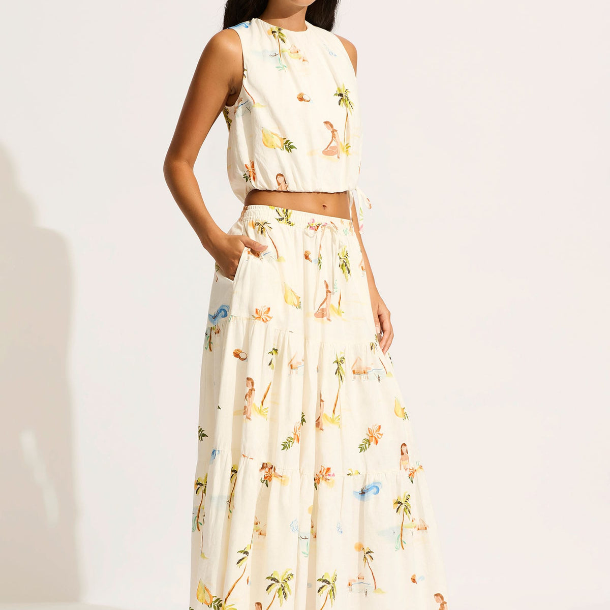 Sea La Vie Smocked Tiered Maxi Skirt