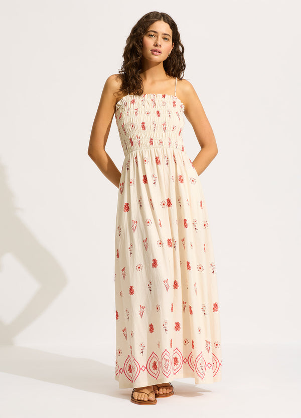 Marbella Shirred Maxi Dress - Flame