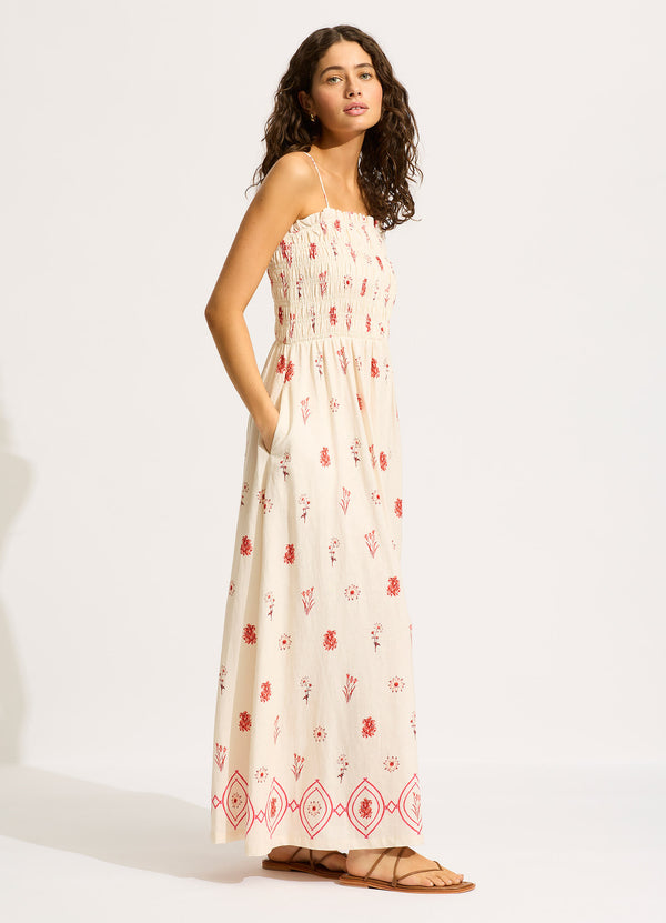 Marbella Shirred Maxi Dress - Flame