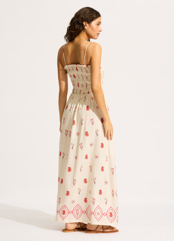 Marbella Shirred Maxi Dress - Flame