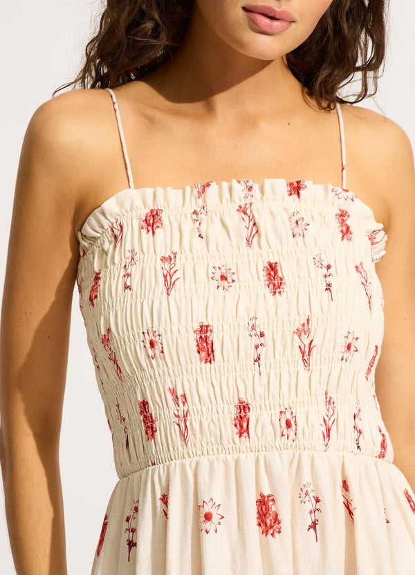 Marbella Shirred Maxi Dress - Flame