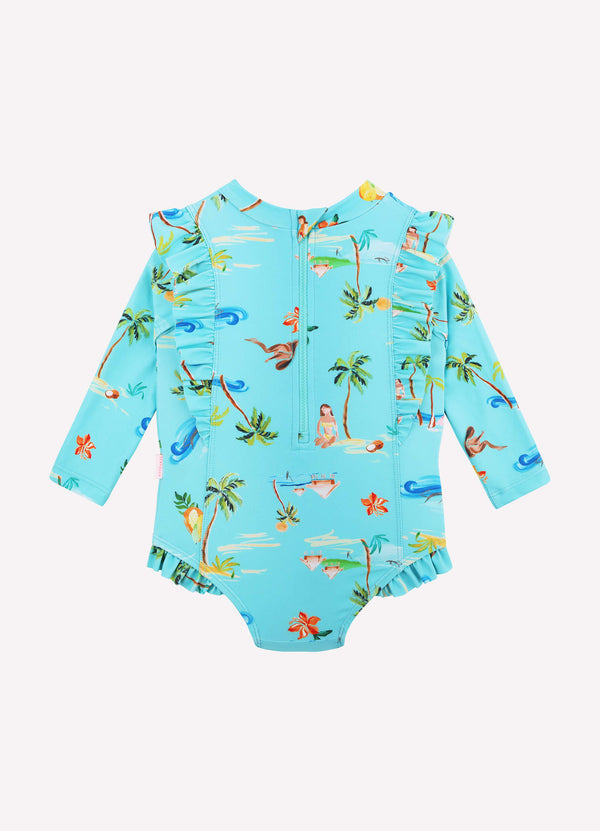 Isla Palm Frill Sunsuit - Isla Palm Blue