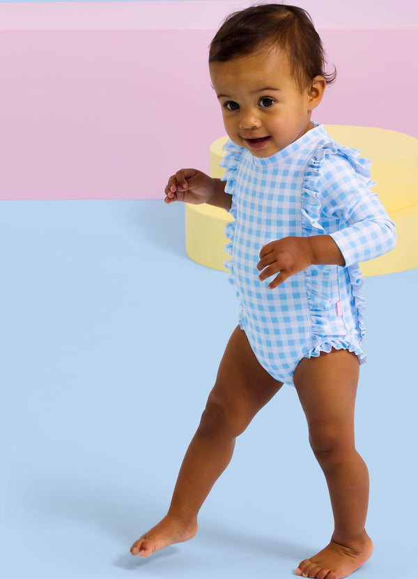 Gingham Frill Sunsuit - Placid Blue