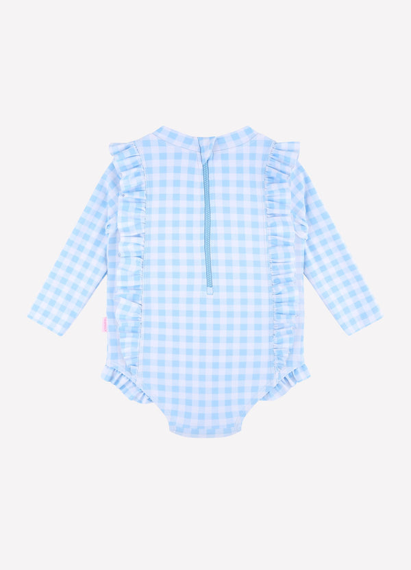 Gingham Frill Sunsuit - Placid Blue