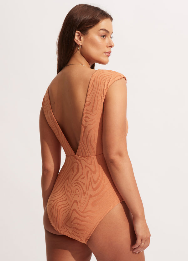 Second Wave V Neck One piece - Copper Tan