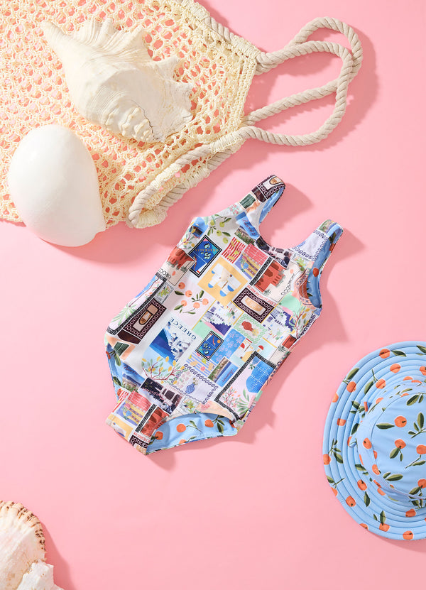 On Vacation Girls Reversible One Piece - Azure