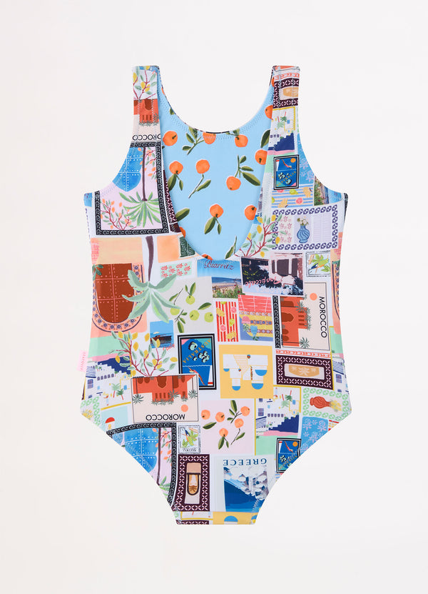 On Vacation Girls Reversible One Piece - Azure