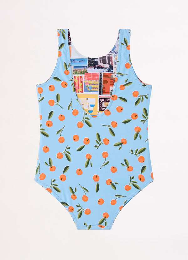 On Vacation Girls Reversible One Piece - Azure