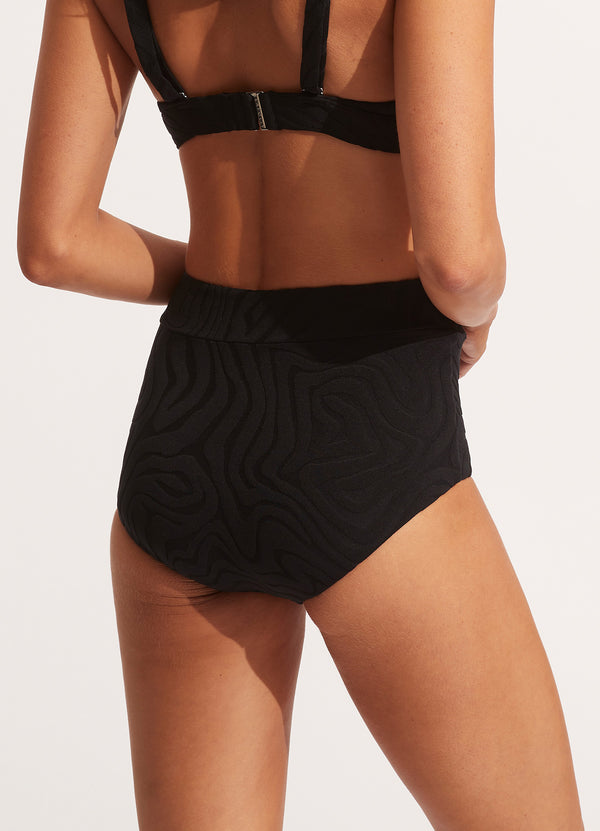 Second Wave High Waisted Bikini Bottom - Black
