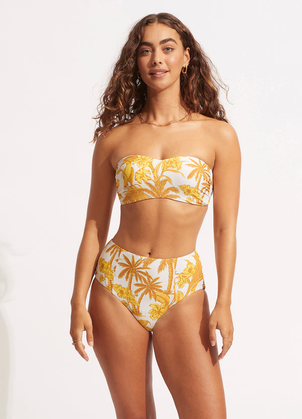 Castaway High Waisted Bikini Bottom - Tuscan Sunset