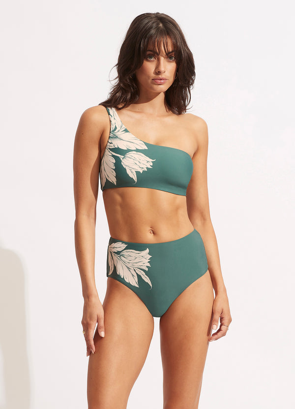 Fleur de Bloom High Waisted Bikini Bottom - Evergreen