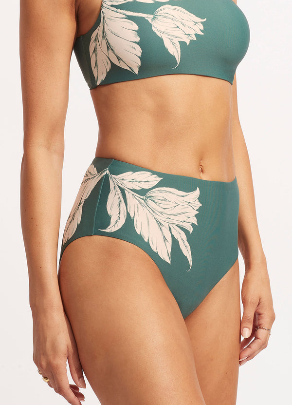Fleur de Bloom High Waisted Bikini Bottom - Evergreen
