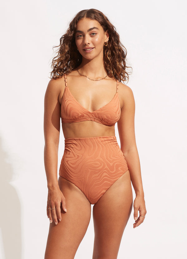 Second Wave High Waist Bikini Bottom - Copper Tan
