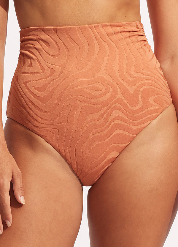 Second Wave High Waist Bikini Bottom - Copper Tan