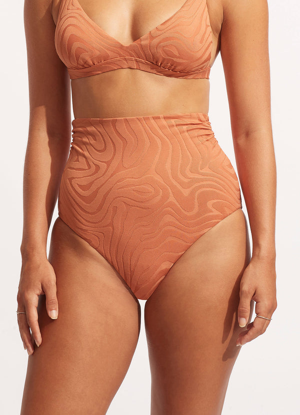 Second Wave High Waist Bikini Bottom - Copper Tan
