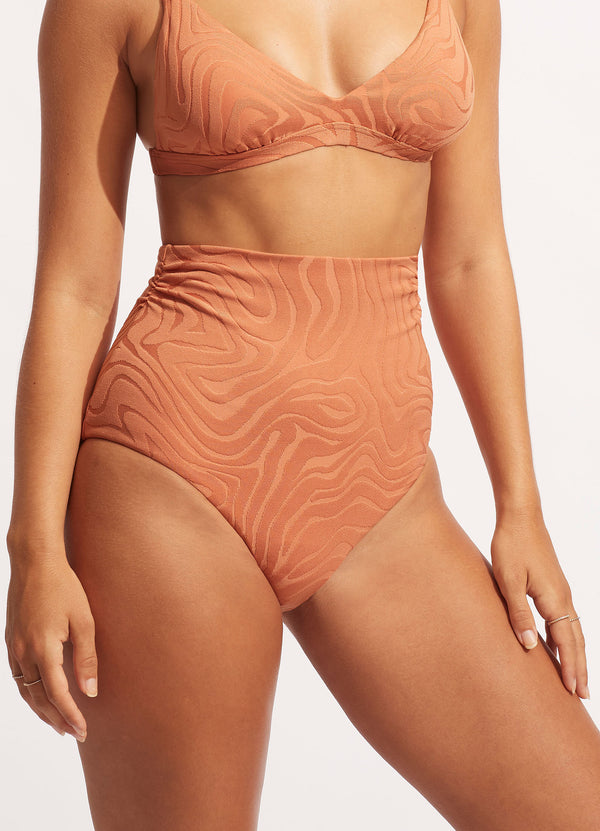 Second Wave High Waist Bikini Bottom - Copper Tan