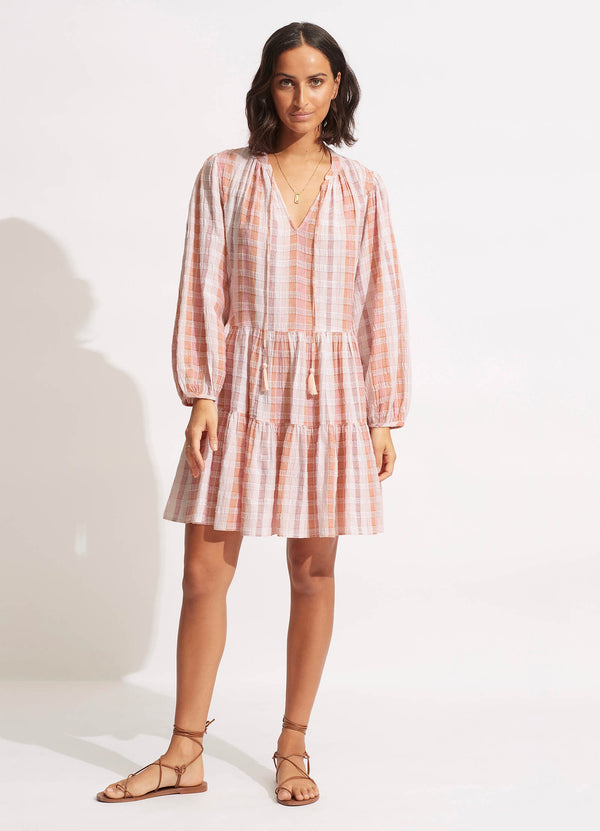 Textured Gingham Tiered Dress - Lilac