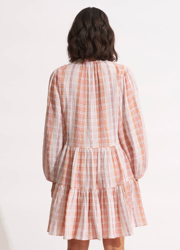 Textured Gingham Tiered Dress - Lilac