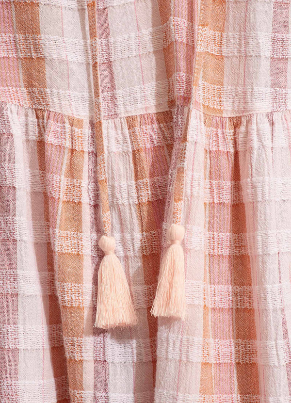 Textured Gingham Tiered Dress - Lilac