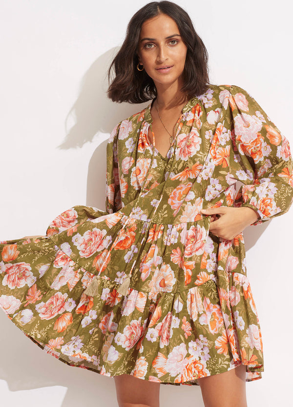 Paradise Garden Tiered Dress - Avocado