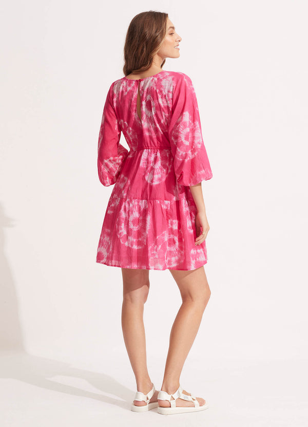 Tie Dye Tier Mini Dress - Rose Pink