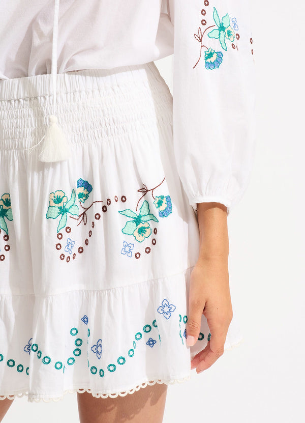 Eden Embroidery Skirt - White
