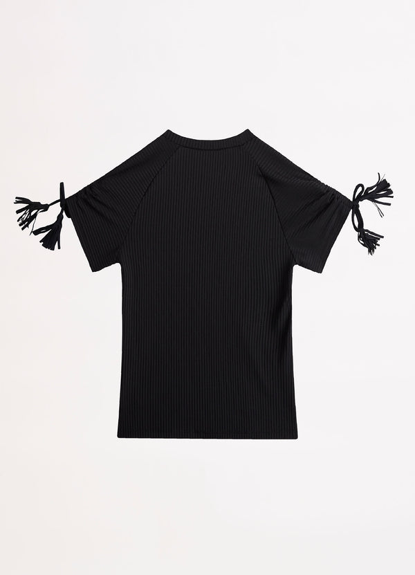 Girls Ruched Sleeve Rash Vest - Black