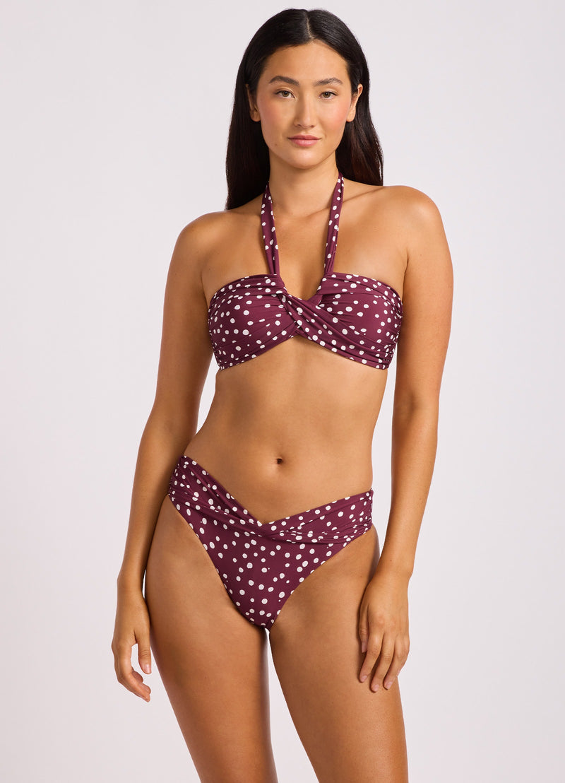 Seafolly Dolce Dot Halter Bandeau Bikini Top in dark burgundy