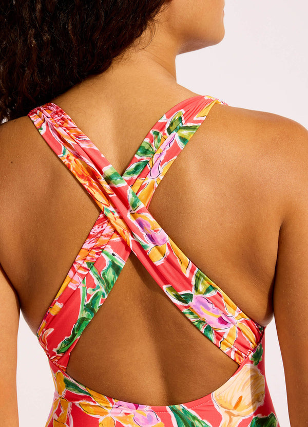 Hothouse Flowers V Neck One Piece Swimsuit