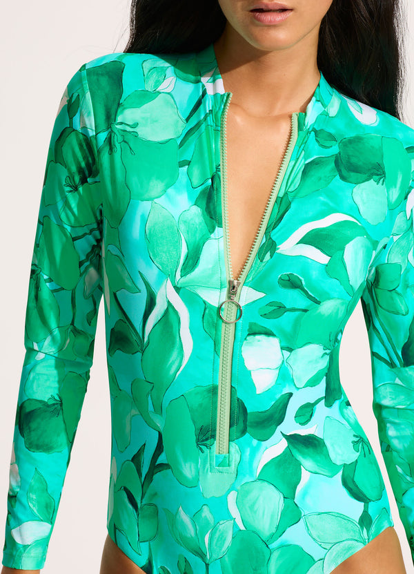 Secret Garden Zip Front Surf Suit - Jade