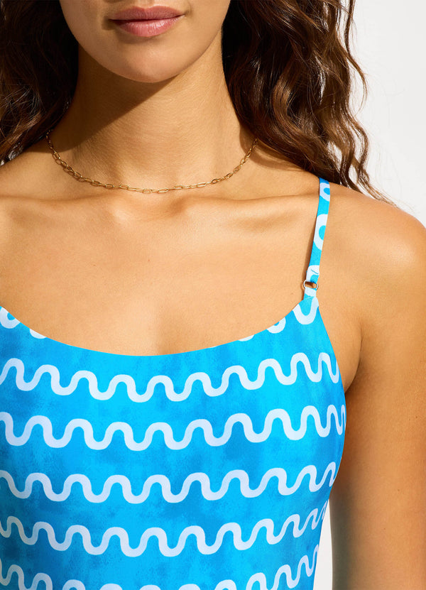 Soundwave Scoop Neck One Piece - Turquoise