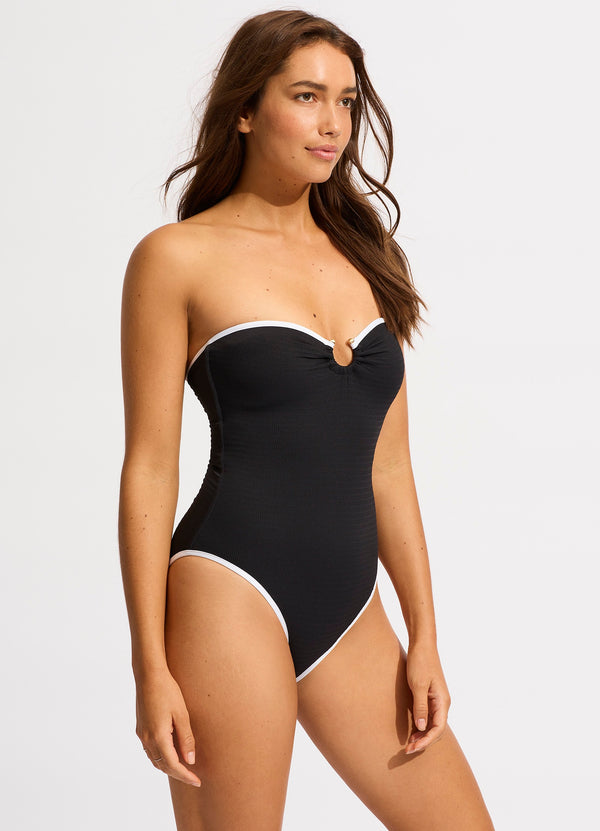 Beach Bound Ring Front Bandeau One Piece - Black