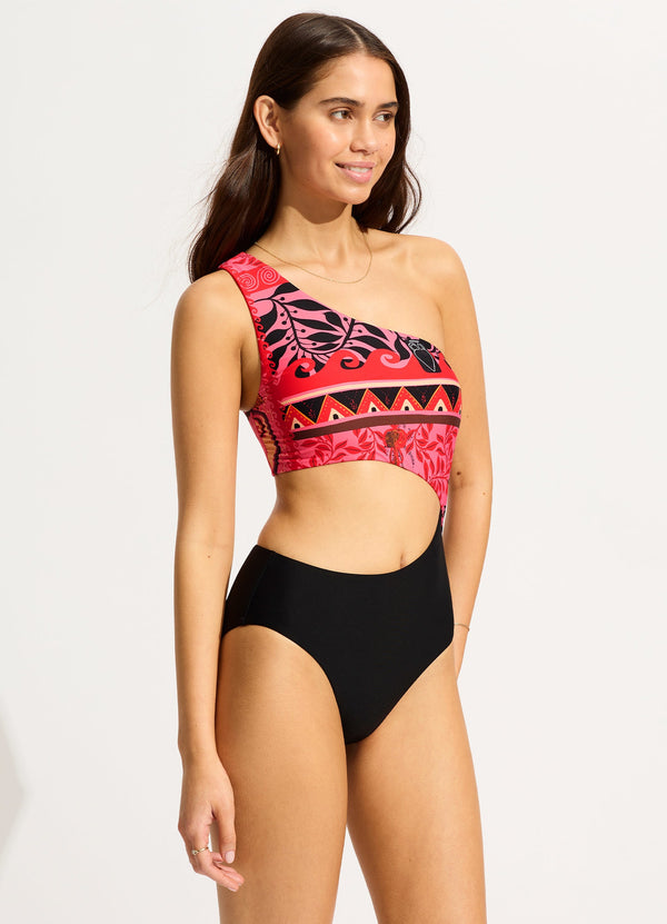 Atlantis One Shoulder Cut Out One Piece - Paradise Pink