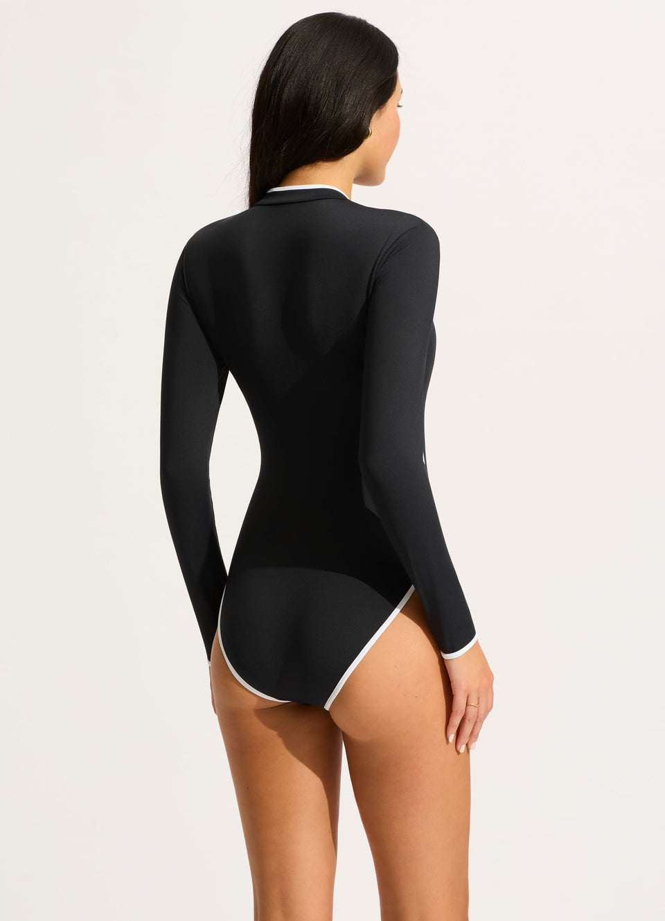 Seafolly Collective Long Sleeve Zip Front One Piece Black