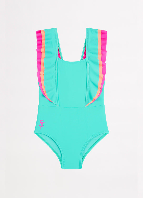 Essentials Girls Colour Blocked One Piece - Splash